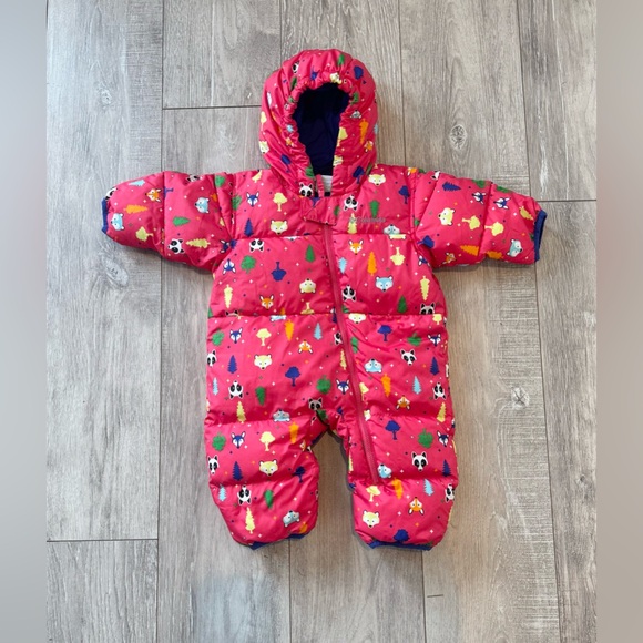 Columbia Sz 6M Baby Bunting Snowsuit Red DOWN FILL Animals - Picture 2 of 6